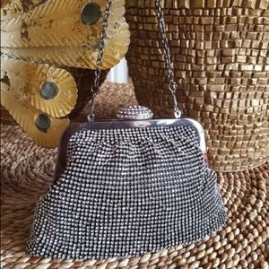 Cache’ Silver & black Crystal Evening bag clutch